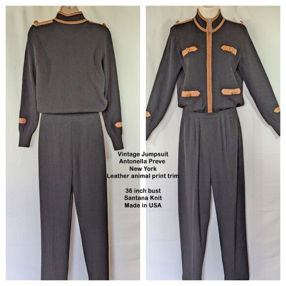 36" bust Jumpsuit Antonella Preve New York, Animal print, Black Santana VTG Knit - Picture 6 of 17